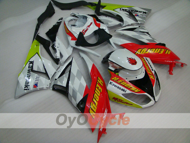 Injection Fairing kit for 09-12 NINJA ZX-6R - Red, White - H.Energy #OYO87901986 Main image
