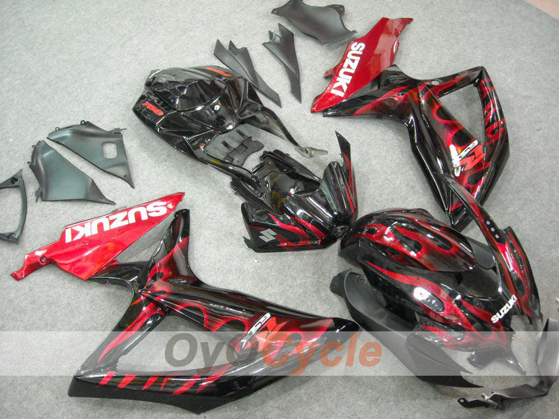 Injection Fairing kit for 08-10 GSX R750 - Red, Black - Flame #OYO87901429 Main image