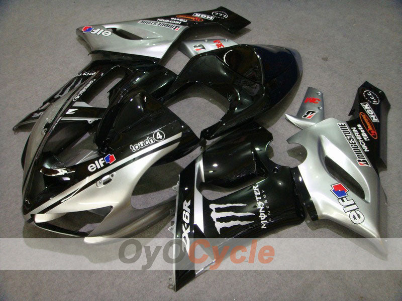 Injection Fairing kit for 05-06 NINJA ZX-6R - Black, Silver - Monster #OYO87901878 Main image