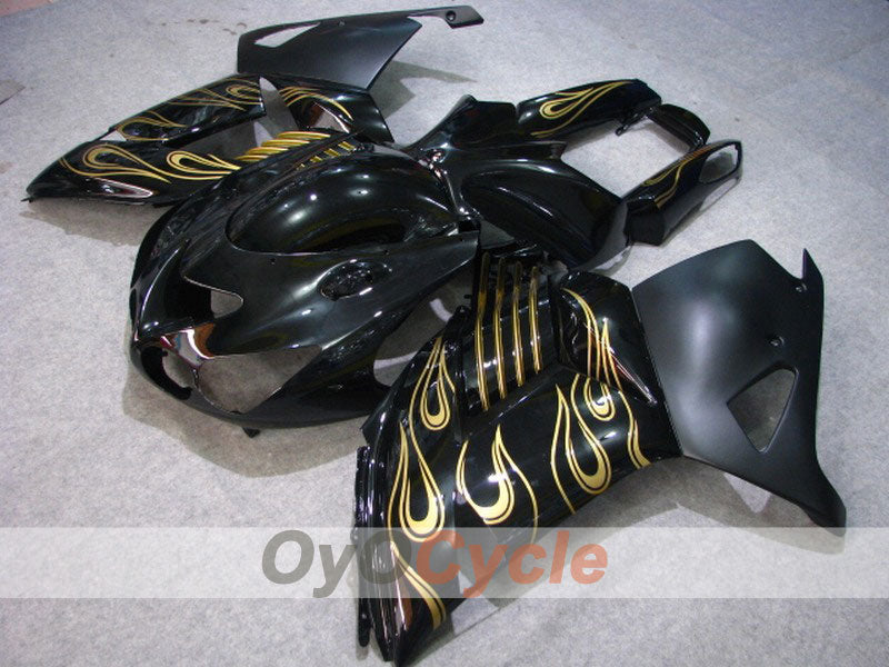 Injection Fairing kit for 06-11 NINJA ZX-14R - Black, Gold - Flame #OYO87902011 Main image