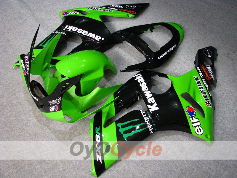Injection Fairing kit for 03-04 NINJA ZX-6R - Green, Black - Monster #OYO87901812 Main image