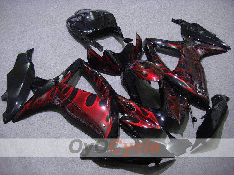 Injection Fairing kit for 08-10 GSX R750 - Red, Black - Flame #OYO87901431 Main image