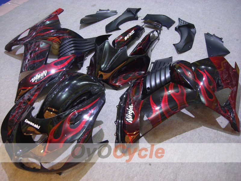 Injection Fairing kit for 06-11 NINJA ZX-14R - Red, Black - Flame #OYO87902004 Main image