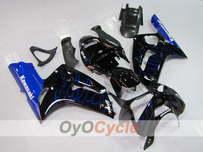 Injection Fairing kit for 03-04 NINJA ZX-6R - Blue, Black - Flame #OYO87901793 Main image
