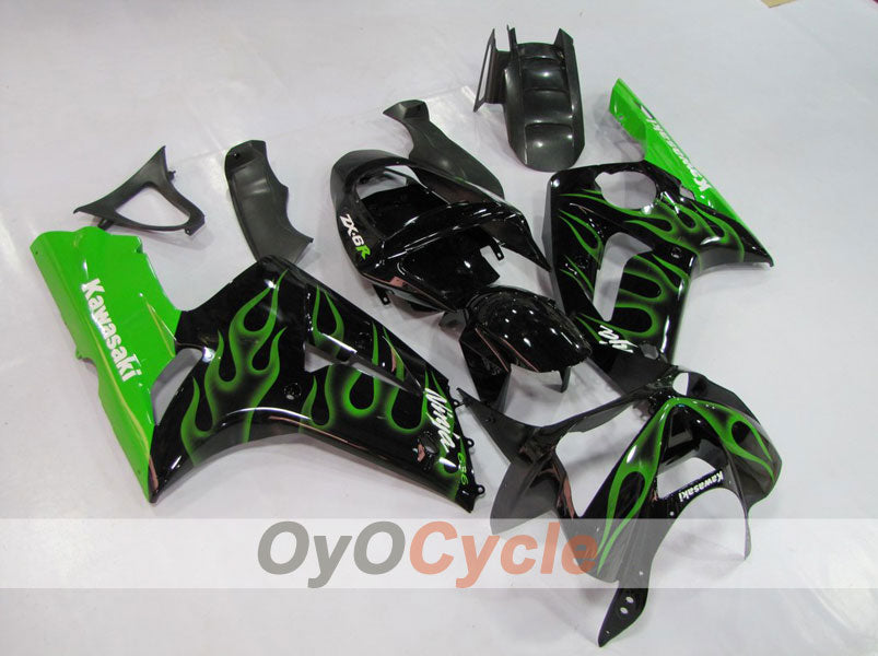 Injection Fairing kit for 03-04 NINJA ZX-6R - Green, Black - Flame #OYO87901795 Main image