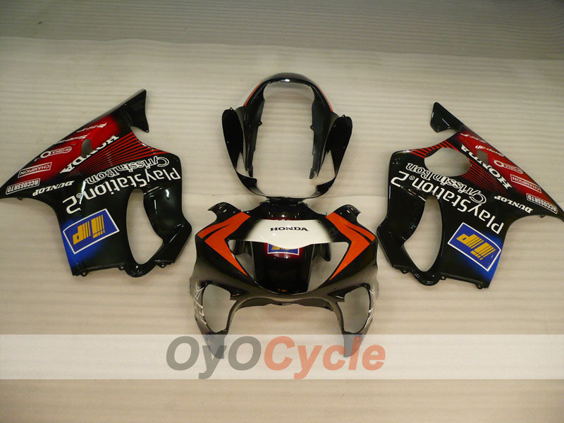 Injection Fairing kit for 99-00 CBR600F4 - Red, Black - DUNLOP, Play Station #OYO87900138