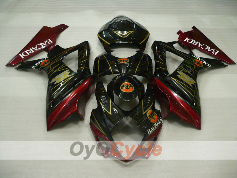Injection Fairing kit for 07-08 GSX R1000 - Red, Black - BACARDI #OYO87905531