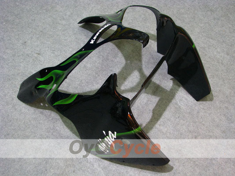 Injection Fairing kit for 00-02 NINJA ZX-6R - Green, Black - Flame #OYO87906025