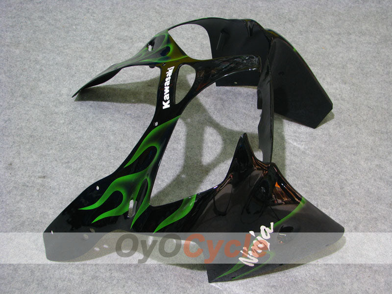 Injection Fairing kit for 00-02 NINJA ZX-6R - Green, Black - Flame #OYO87906025