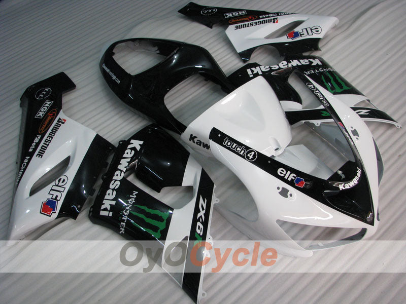 Injection Fairing kit for 05-06 NINJA ZX-6R - White, Black - Monster #OYO87906054 Main image