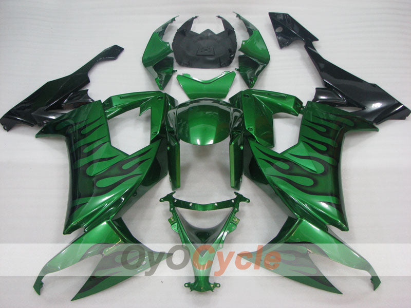 Injection Fairing kit for 08-10 NINJA ZX-10R - Green, Black - Flame #OYO87906100