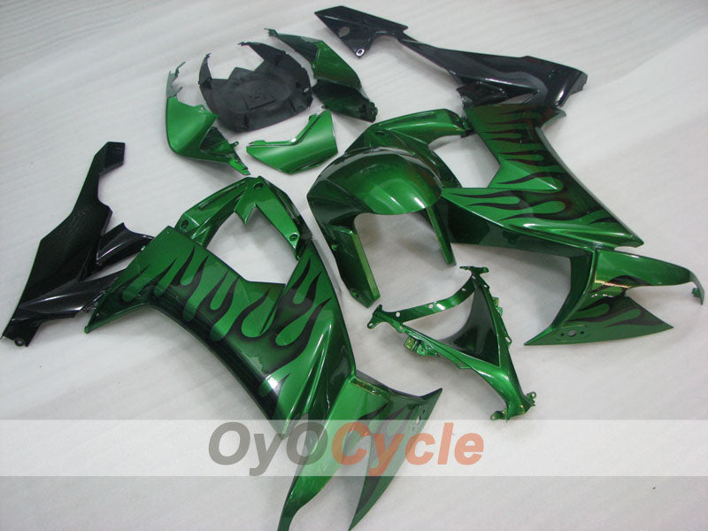 Injection Fairing kit for 08-10 NINJA ZX-10R - Green, Black - Flame #OYO87906100