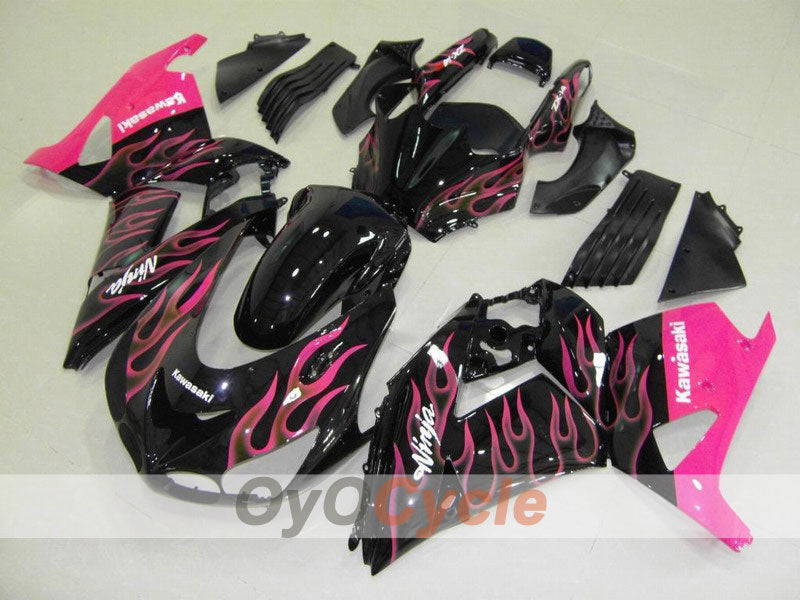 Injection Fairing kit for 06-11 NINJA ZX-14R - Black, Pink - Flame #OYO87902013 Main image